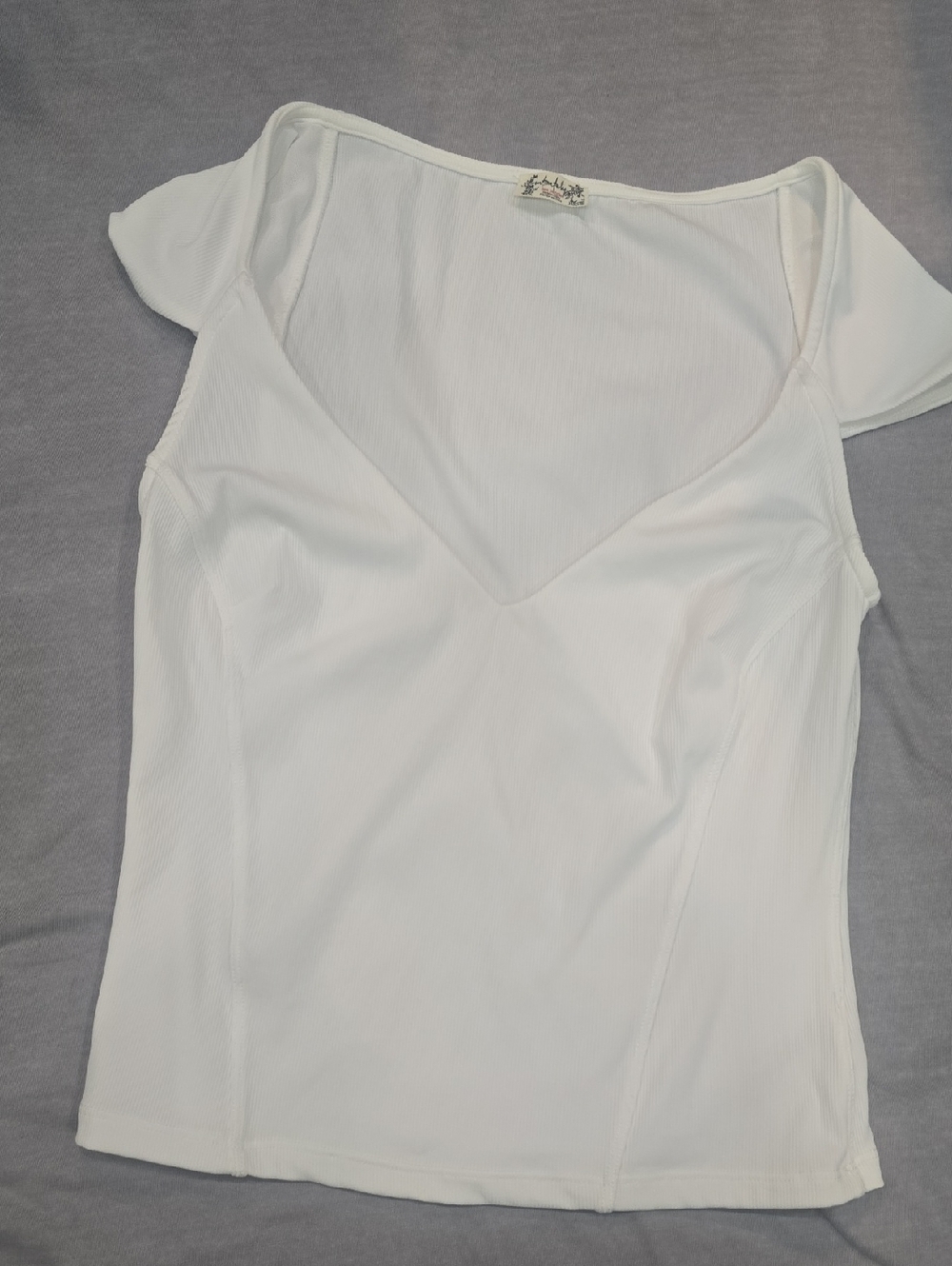 Free People White Ribbed V-Neck Tank